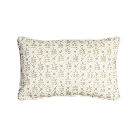 Textile - Set 2 perne decorative dreptunghiulare alb cu verde, bumbac si in, imprimeu frunze 45 x 30 cm