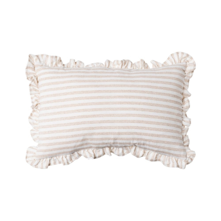 Perne Decorative - Set 2 perne decorative dreptunghiulare bej cu dungi și volane