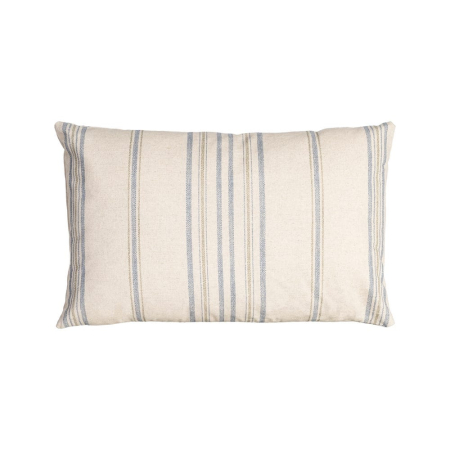 Textile - Set 2 perne decorative dreptunghiulare crem cu albastru si gri, bumbac si in, imprimeu dungi 60 x 40 cm