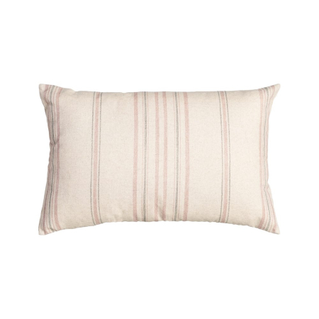 Textile - Set 2 perne decorative dreptunghiulare crem cu roz si gri, bumbac si in, imprimeu dungi 60 x 40 cm