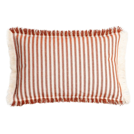 Textile in Stil Mediteranean - Set 2 perne decorative dreptunghiulare cu dungi cărămizii pe fond crem din bumbac cu franjuri pe margini