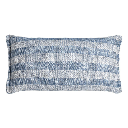 Textile in Stil Mediteranean - Set 2 perne decorative dreptunghiulare cu dungi orizontale albastre și albe țesute pe fundal alb