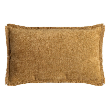Textile in Stil Mediteranean - Set 2 perne decorative dreptunghiulare ocru cu fir de in și țesătură pufoasă și margine franjurată