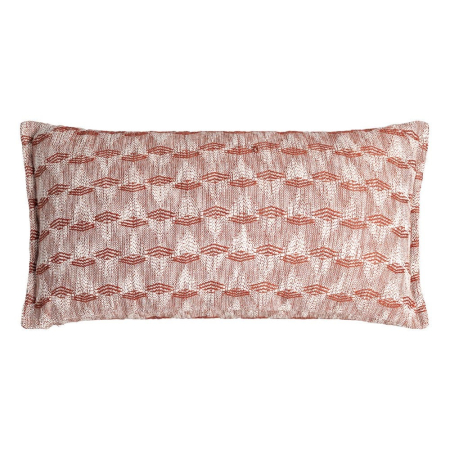 Textile in Stil Mediteranean - Set 2 perne decorative dreptunghiulare roz-teracotă cu romburi țesute în rânduri pe fundal alb