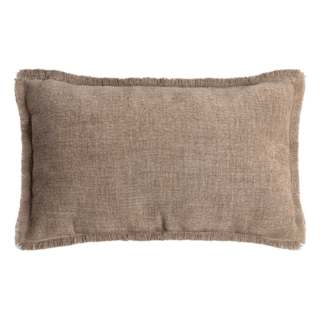 Textile in Stil Mediteranean - Set 2 perne decorative dreptunghiulare taupe cu fir de in și margine franjurată fin