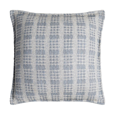Textile - Set 2 perne decorative gri-albastru cu careuri și dungi verticale țesute în relief pe fundal alb