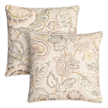 Textile - Set 2 perne decorative patrate bej, bumbac si in, imprimeu floral 45 x 45 cm