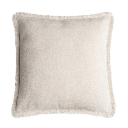 Textile in Stil Mediteranean - Set 2 perne decorative pătrate crem cu fir de in și margine franjurată fin