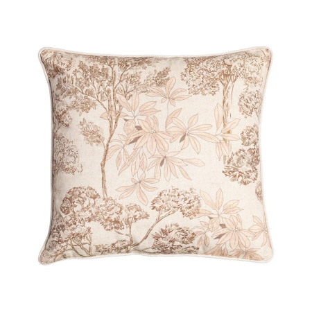 Textile - Set 2 perne decorative patrate crem cu maro, bumbac si in, imprimeu arbori si flori 45 x 45 cm
