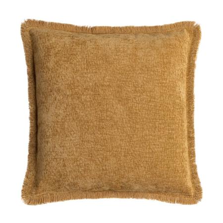 Textile in Stil Mediteranean - Set 2 perne decorative pătrate ocru cu fir de in și țesătură pufoasă și margine franjurată