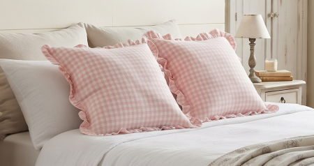 Perne Decorative - Set 2 perne decorative pătrate roz cu carouri și volane