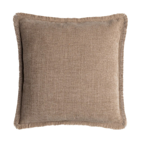Textile in Stil Mediteranean - Set 2 perne decorative pătrate taupe cu fir de in și margine franjurată fin