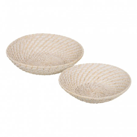 Platouri - Set decorativ Ixia – platouri rotunde bambus și ratan, stil alb japandi