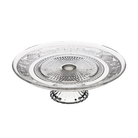 Colectia noua - Set de două platouri pe picior din sticlă transparentă, cu bordură baroc