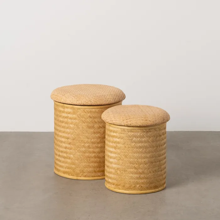 Taburete si pufuri - Set pufuri ratan depozitare|Accesorii decor naturale