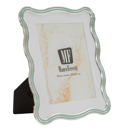 CADOURI - Set 2 rame foto albastru deschis și argintiu din metal cu linie ondulată 22.7x1.3x27.6 cm