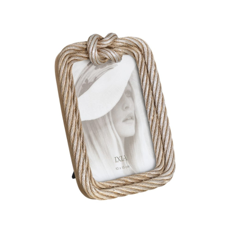 CADOURI - Set 2 rame foto argintii cu frânghie răsucită și nod decorativ deasupra 10 x 15 cm