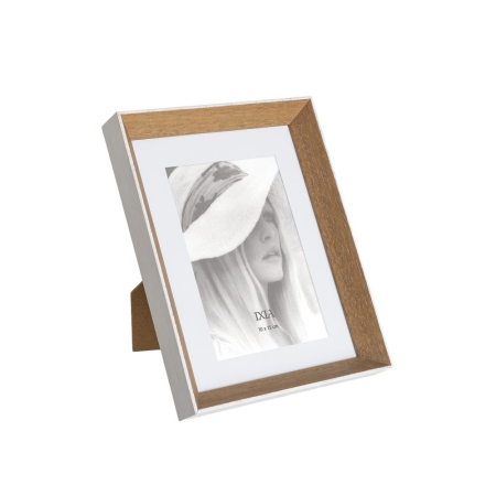 CADOURI - Set 2 rame foto albe cu interior în ton de lemn pentru poze de 10 x 15 cm