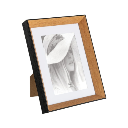 CADOURI - Set 2 rame foto cu exterior negru și interior de lemn pentru poze de 15 x 20 cm