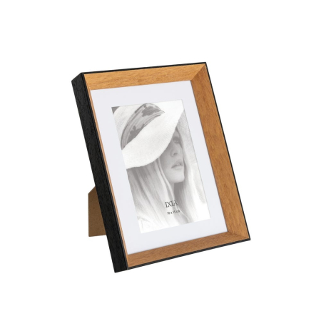 CADOURI - Set 2 rame foto negre cu interior în ton de lemn pentru poze de 10 x 15 cm
