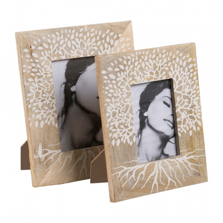 Set rame mango sculptat alb 13x18cm – decor boho cald [1]
