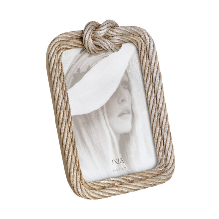 CADOURI - Set 2 rame foto mari argintii cu frânghie răsucită și nod decorativ deasupra 13 x 18 cm