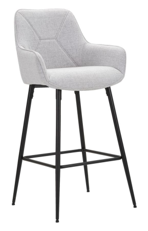 Scaune in Stil Scandinav - Set de 2 scaune bar gri tapițate din stofă, șezut cu spumă și cadru metalic stabil, stil modern