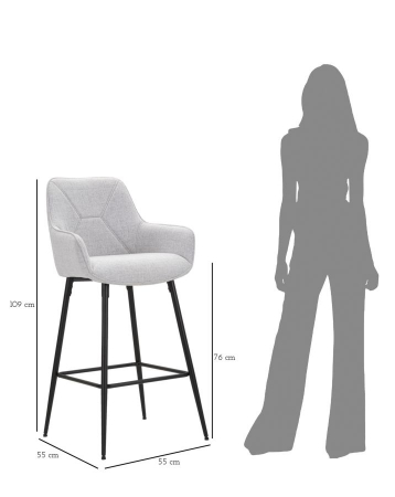 Set de 2 scaune bar gri tapițate din stofă, șezut cu spumă și cadru metalic stabil, stil modern [2]