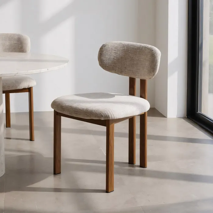 Set 2 scaune dining bej cu cadru aspect lemn – CreativDeco design modern