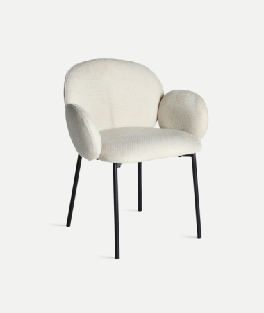 Minimalist - Set 2 scaune crem tapițate cu picioare metalice