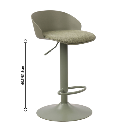 Scandinav - Set 2 scaune de bar din stofă verde mentă cu spătar ergonomic