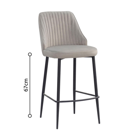 MEGA PROMOTII - Set 2 scaune de bar din catifea gri deschis cu cusături verticale