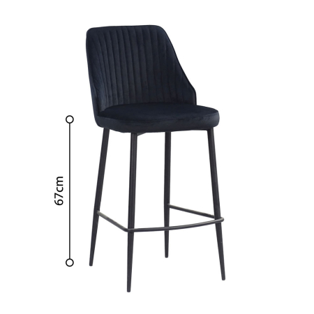 MEGA PROMOTII - Set 2 scaune de bar din catifea neagră cu cusături verticale