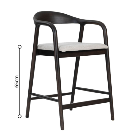 Scaune de bar - Set 2 scaune de bar din frasin maro închis cu stofă crem