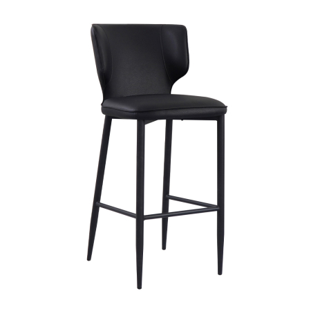 Scaune in Stil Glam - Set 2 scaune de bar din piele ecologică neagră cu spătar înalt