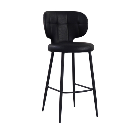 Scaune in Stil Glam - Set 2 scaune de bar din piele ecologică neagră cu spătar rotunjit