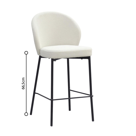 Scaune de bar - Set 2 scaune de bar din stofă buclé albă cu spătar rotunjit