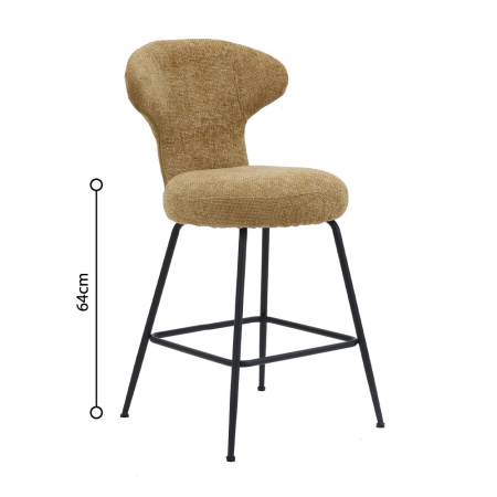 Scaune de bar - Set 2 scaune de bar din stofă galben ocru cu spătar curbat