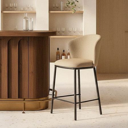 Scaune - Set 2 scaune bar bej HoReCa din stofă și metal