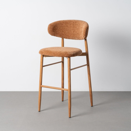 Scaune - Set 2 scaune bar stofă portocalie metal maro deschis înalt