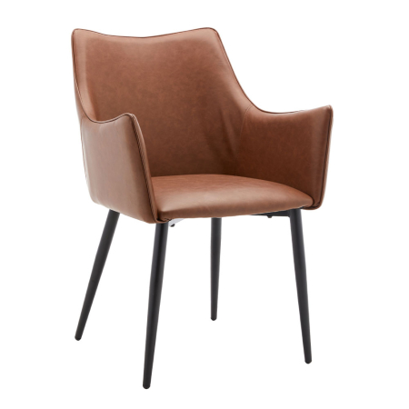 Mobilier - Set 2 scaune de dining din piele ecologică maro