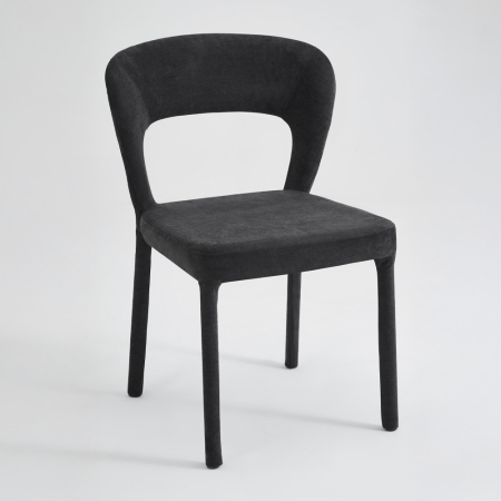 Mobilier - Set 2 scaune de dining din stofă chenille neagră