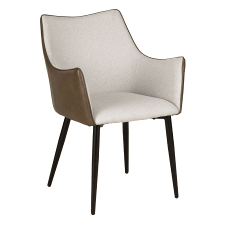 Mobilier - Set 2 scaune de dining din stofă crem și piele ecologică verde măsliniu