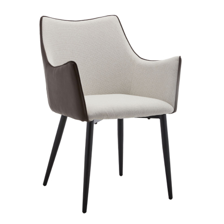 Mobilier - Set 2 scaune de dining din stofă gri deschis și piele ecologică maro