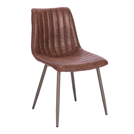 Scaune Dining - Set 2 scaune dining și Horeca din piele ecologică maro cu cusături în dungi