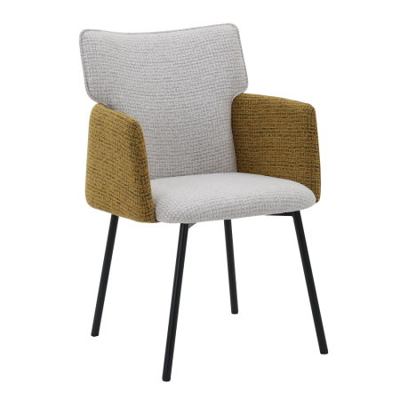 Scaune Dining - Set 2 scaune dining și Horeca din stofă crem și galben muștar