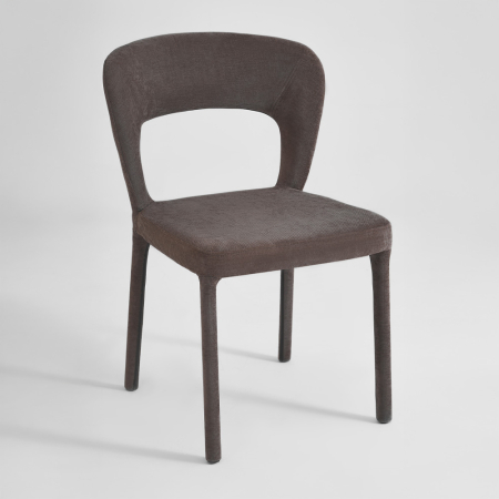 Scaune Dining - Set 2 scaune dining și Horeca din stofă chenille maro cu spătar decupat