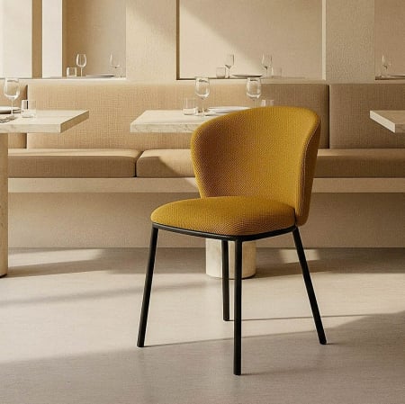 Scaune in Stil Contemporan - Set 2 scaune dining muștar HoReCa din stofă și metal