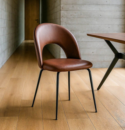 Industrial - Set 2 scaune dining maro cognac din piele ecologică