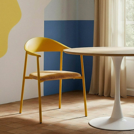 Mobilier Gradina - Set 2 scaune dining galben interior exterior din polipropilenă și stofă